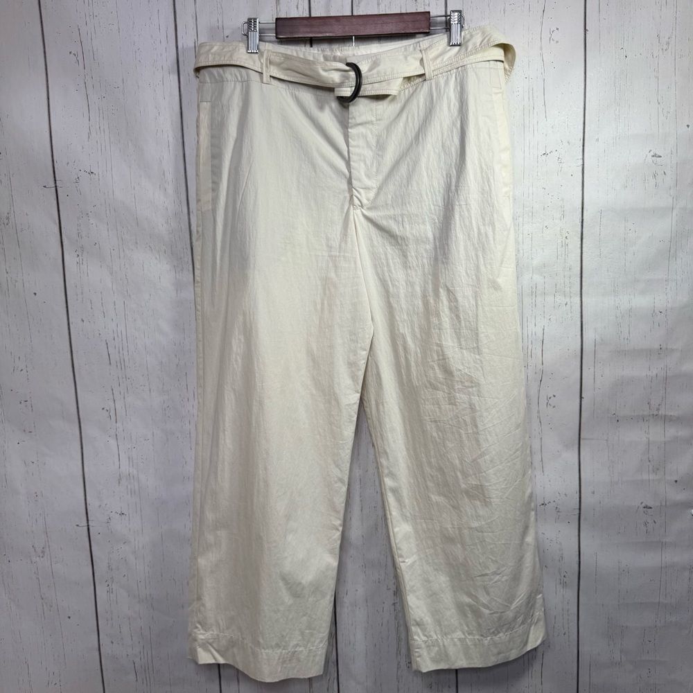 Zara Womens Belted Cropped Pants Cream Pockets Casual Lightweight Neutral Basic